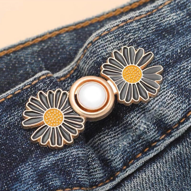 DRUCILA Set of 2 Adjustable Waist Buckle for Loose Jeans Pants, Detachable Instant Jeans Button Pins Waist Tightener Set, Make The Waist Fit for Skirt Pants Robe, No Sewing Required. (Black Flower) - Image 3