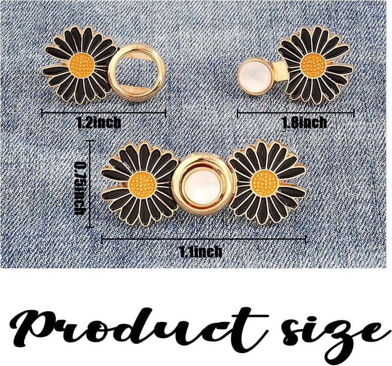 DRUCILA Set of 2 Adjustable Waist Buckle for Loose Jeans Pants, Detachable Instant Jeans Button Pins Waist Tightener Set, Make The Waist Fit for Skirt Pants Robe, No Sewing Required. (Black Flower) - Image 2