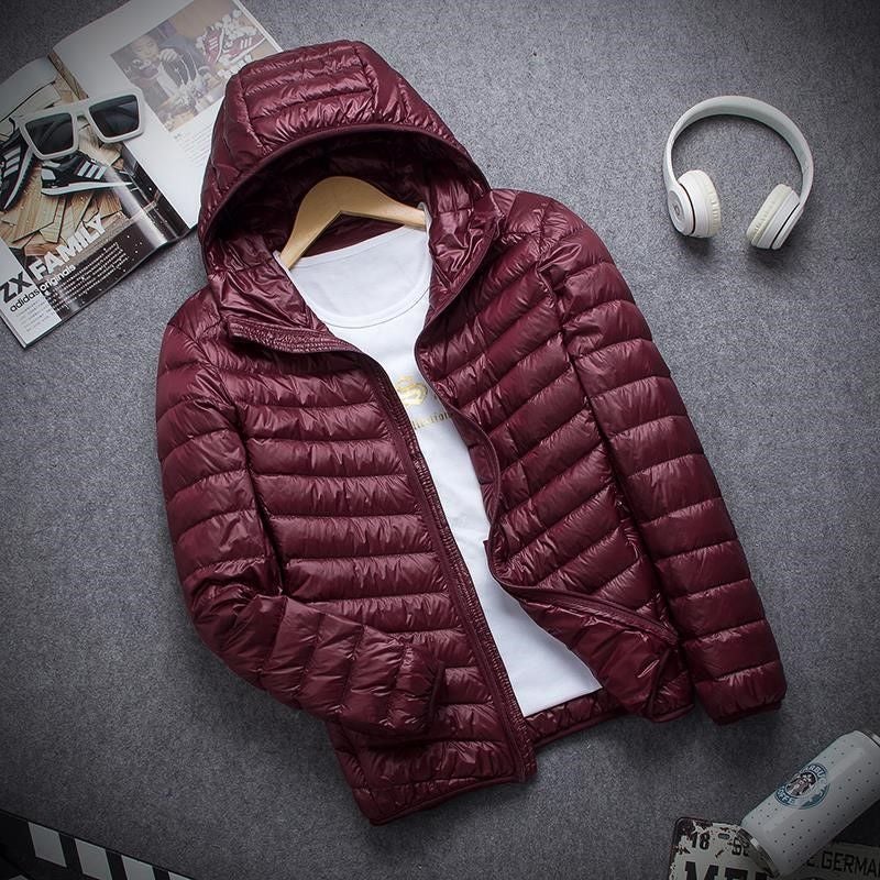 Mens Winter Cotton Jacket Lightweight Padded Coat Long time color (hooded) 