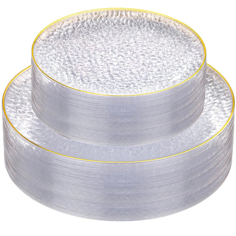 Hioasis 60pcs Clear Plastic Plates - Gold Rimmed Disposable, Hammered, Heavy-duty Dinnerware Set Suitable for 30 Guests, 10.25" Dinner & 7.5" Dessert Plates for Party & Wedding - Image 1