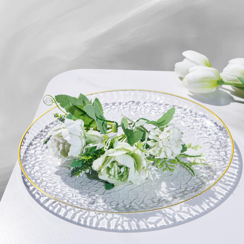 Hioasis 60pcs Clear Plastic Plates - Gold Rimmed Disposable, Hammered, Heavy-duty Dinnerware Set Suitable for 30 Guests, 10.25" Dinner & 7.5" Dessert Plates for Party & Wedding - Image 2