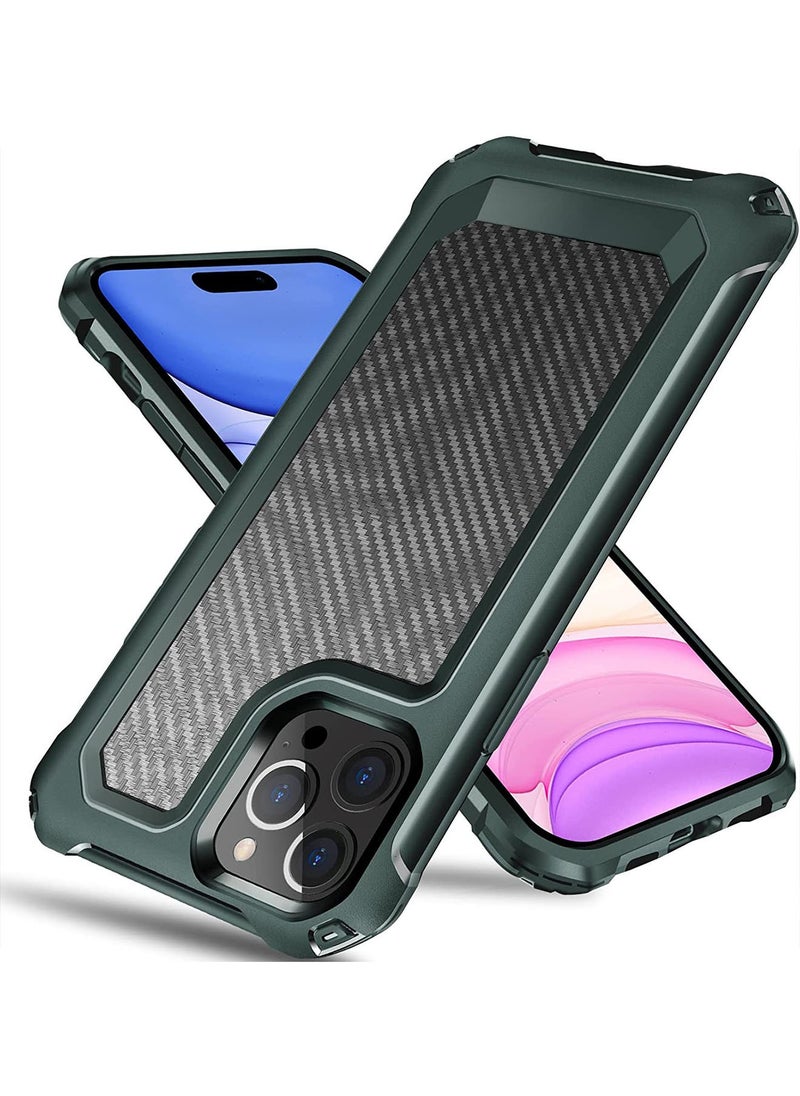 Generic Compatible with iPhone 14 Pro Max 6.7 Inch Case,Shockproof Hard Carbon Fiber Back Soft Bumper Frame Anti Scratch Fingerprint Resistant Protective Phone Case Green  - Image 1