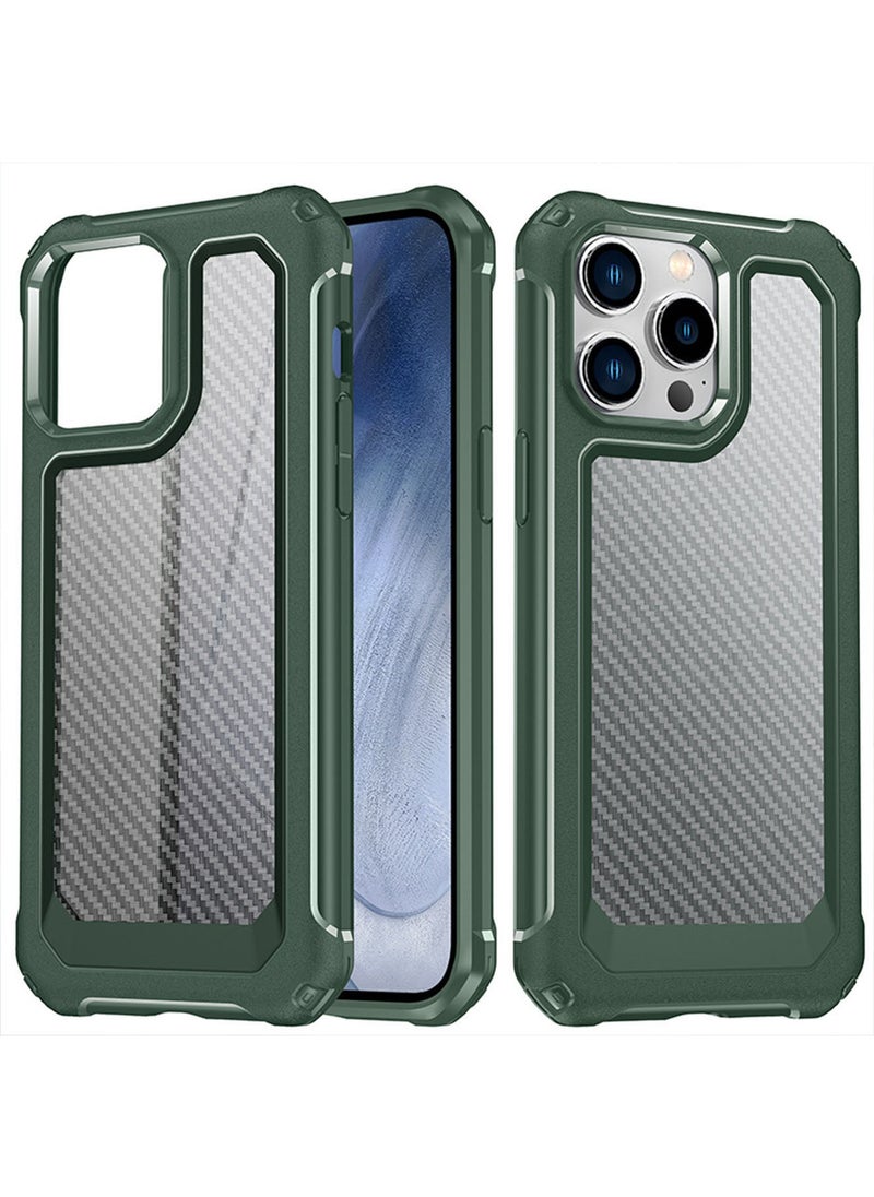 Generic Compatible with iPhone 14 Pro Max 6.7 Inch Case,Shockproof Hard Carbon Fiber Back Soft Bumper Frame Anti Scratch Fingerprint Resistant Protective Phone Case Green  - Image 2
