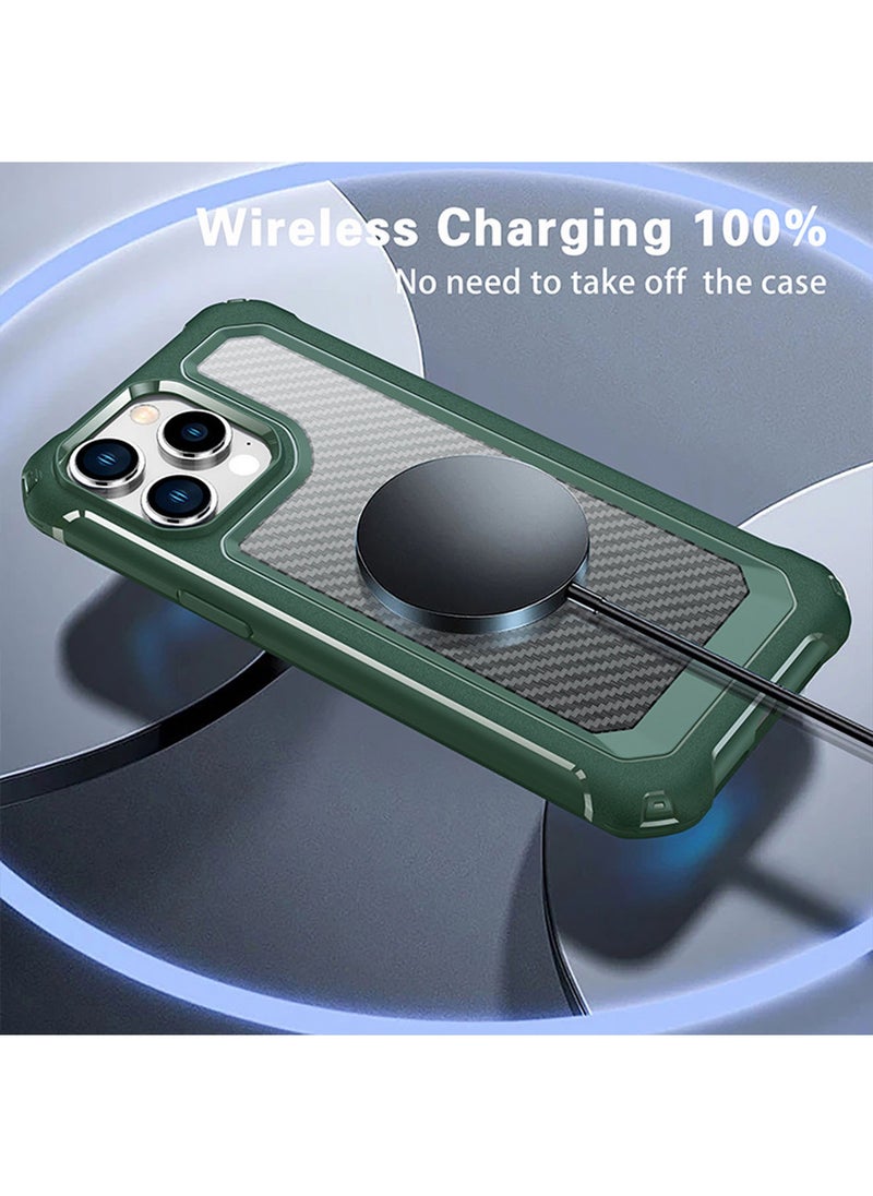 Generic Compatible with iPhone 14 Pro Max 6.7 Inch Case,Shockproof Hard Carbon Fiber Back Soft Bumper Frame Anti Scratch Fingerprint Resistant Protective Phone Case Green  - Image 5