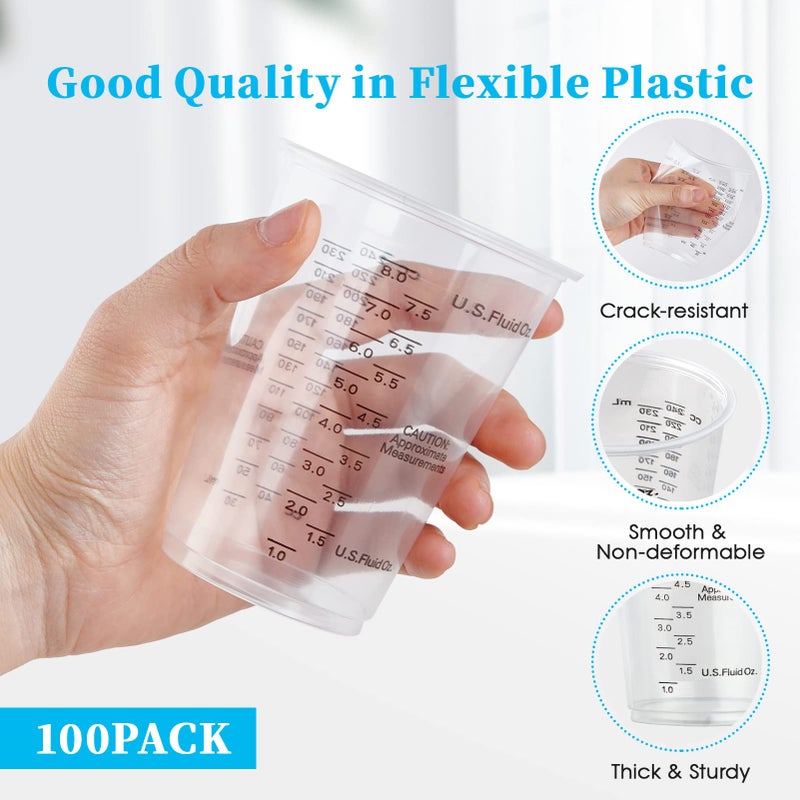 Lilymicky 100 PACK Plastic Measuring Cups, 10 oz Disposable Mixing Cups with 100 Wooden Mixing Sticks, Can Be Used for Epoxy Resin, Liquid Measuring, Paint, Cooking and Baking - Image 2