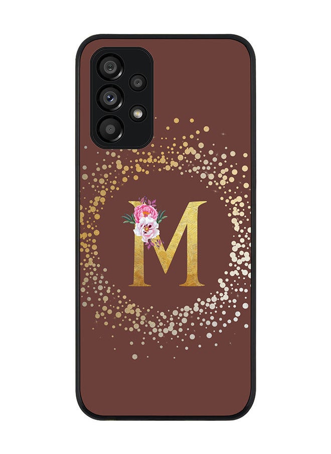 Stylizedd Rugged Black edge case for Samsung Galaxy A13 (LTE/4G) Slim fit Soft Case Flexible Rubber Edges Anti Drop TPU Gel Thin Cover - Custom Monogram Initial Letter Floral Pattern Alphabet - M (Brown)  - Image 1