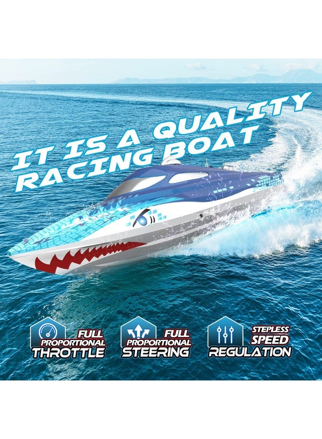 DEERC Full Proportional Remote Control Boat With Led Lights Shark Graffiti 20+ Mph 2.4Ghz High Speed Rc Racing Boats For Lakes Pool Toys For Kids & Adults - Image 2