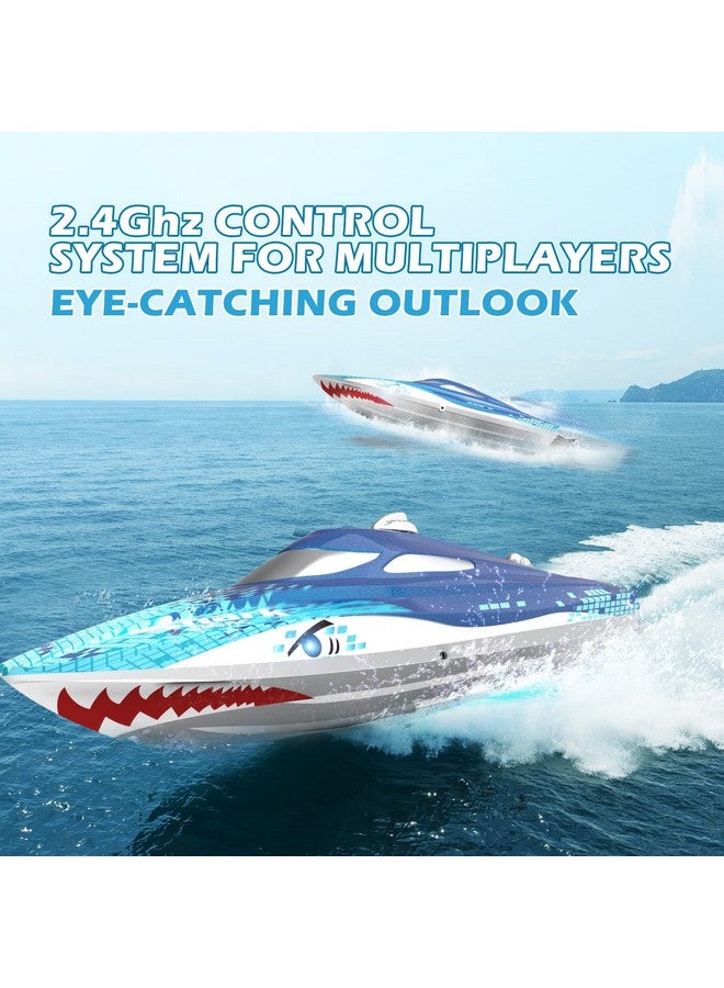 DEERC Full Proportional Remote Control Boat With Led Lights Shark Graffiti 20+ Mph 2.4Ghz High Speed Rc Racing Boats For Lakes Pool Toys For Kids & Adults - Image 3