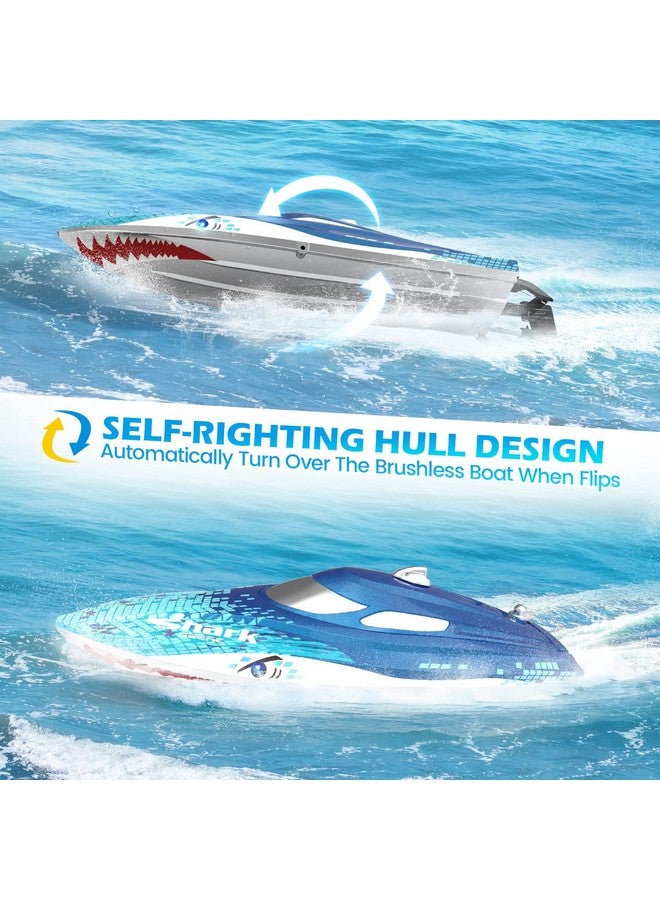 DEERC Full Proportional Remote Control Boat With Led Lights Shark Graffiti 20+ Mph 2.4Ghz High Speed Rc Racing Boats For Lakes Pool Toys For Kids & Adults - Image 4