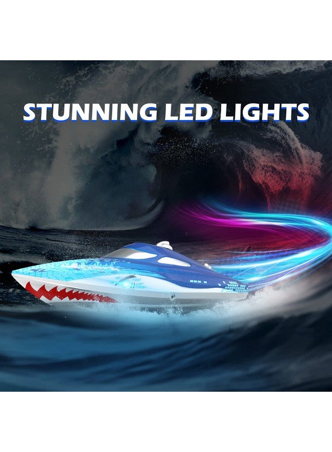 DEERC Full Proportional Remote Control Boat With Led Lights Shark Graffiti 20+ Mph 2.4Ghz High Speed Rc Racing Boats For Lakes Pool Toys For Kids & Adults - Image 5