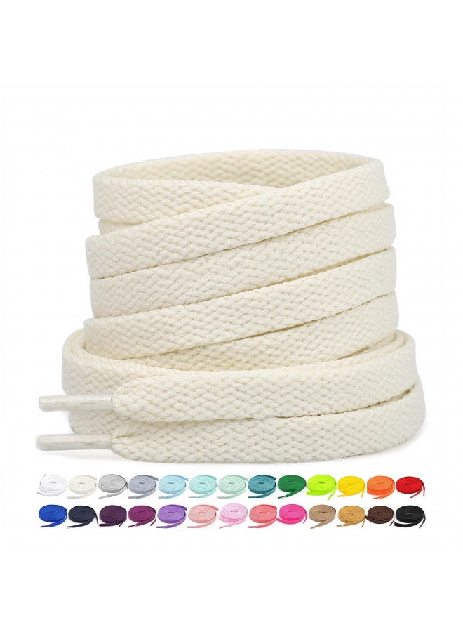 Stepace [2 Pairs Flat Shoe Laces for Sneakers 5/16" Width 30"-72" Length 26 Color Shoelaces Cream 54"(137 cm) - Image 1