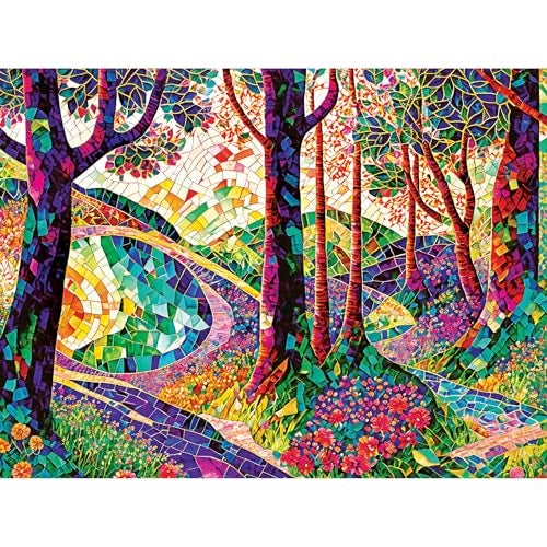 RoseArt Stained Glass The Long and Winding Road 300 Piece Jigsaw Puzzle for Adults - Image 1
