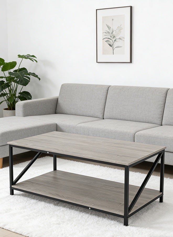 Migue home Modern Two Tier Coffee Table for Living Room, Easy Assembly, 100cm L x 55cm W x 45cm H, Washed Grey Color - Image 1