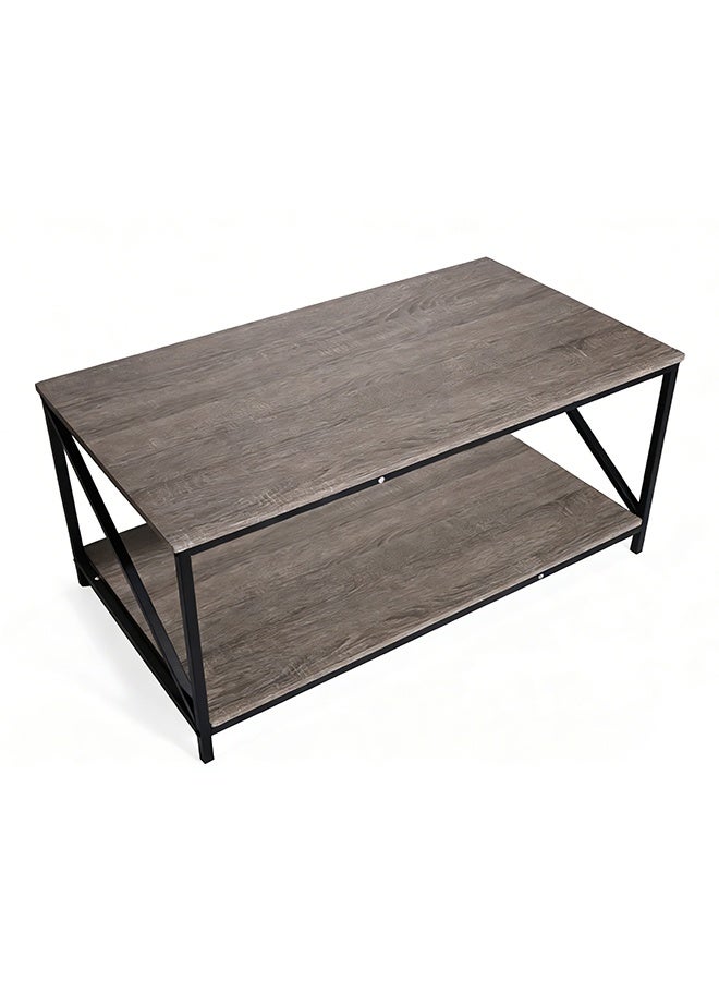 Migue home Modern Two Tier Coffee Table for Living Room, Easy Assembly, 100cm L x 55cm W x 45cm H, Washed Grey Color - Image 2