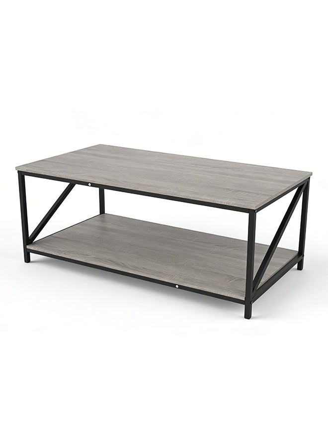 Migue home Modern Two Tier Coffee Table for Living Room, Easy Assembly, 100cm L x 55cm W x 45cm H, Washed Grey Color - Image 5