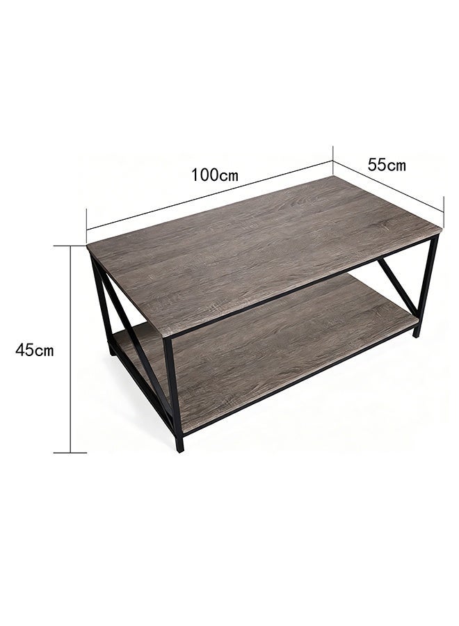 Migue home Modern Two Tier Coffee Table for Living Room, Easy Assembly, 100cm L x 55cm W x 45cm H, Washed Grey Color - Image 4