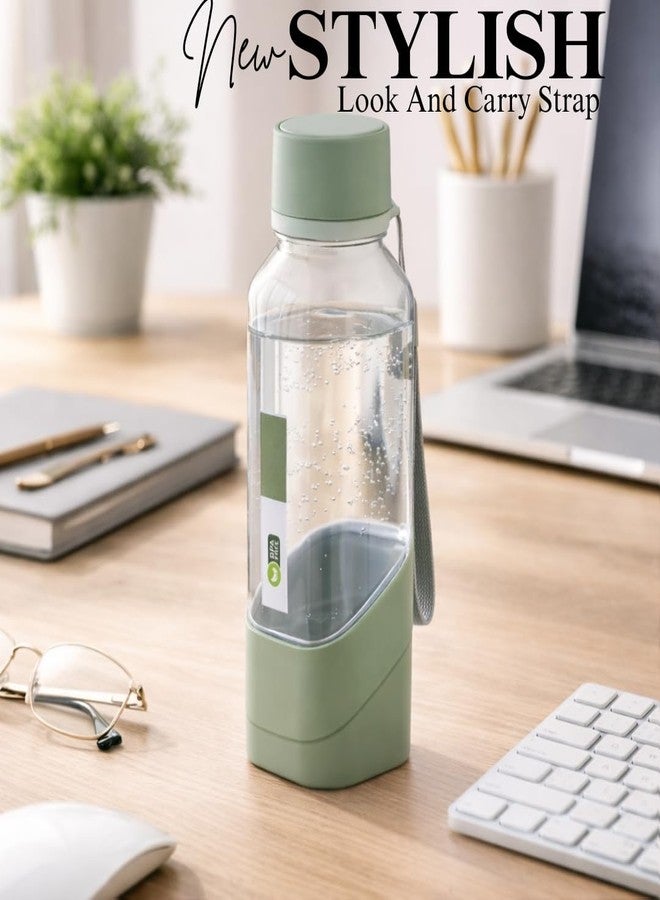 Nabhya Premium Plastic Water Bottle 1000Ml | Transparent Leak-Proof Bottle With Lid & Carry Strap | Lightweight Reusable Bottle for Daily Hydration at Home, School, Office & Travel (Green, 600ml) - Image 4