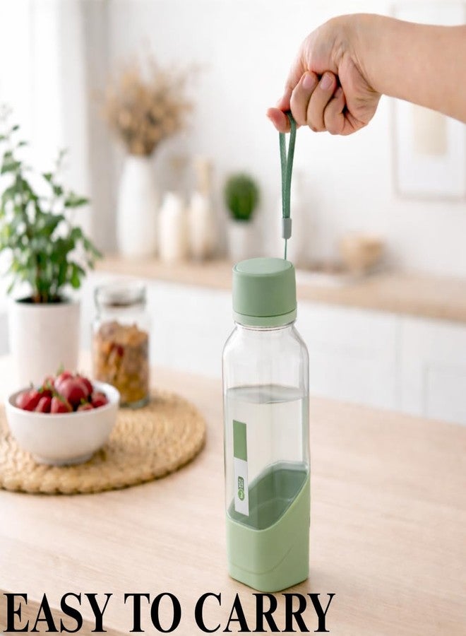Nabhya Premium Plastic Water Bottle 1000Ml | Transparent Leak-Proof Bottle With Lid & Carry Strap | Lightweight Reusable Bottle for Daily Hydration at Home, School, Office & Travel (Green, 600ml) - Image 3