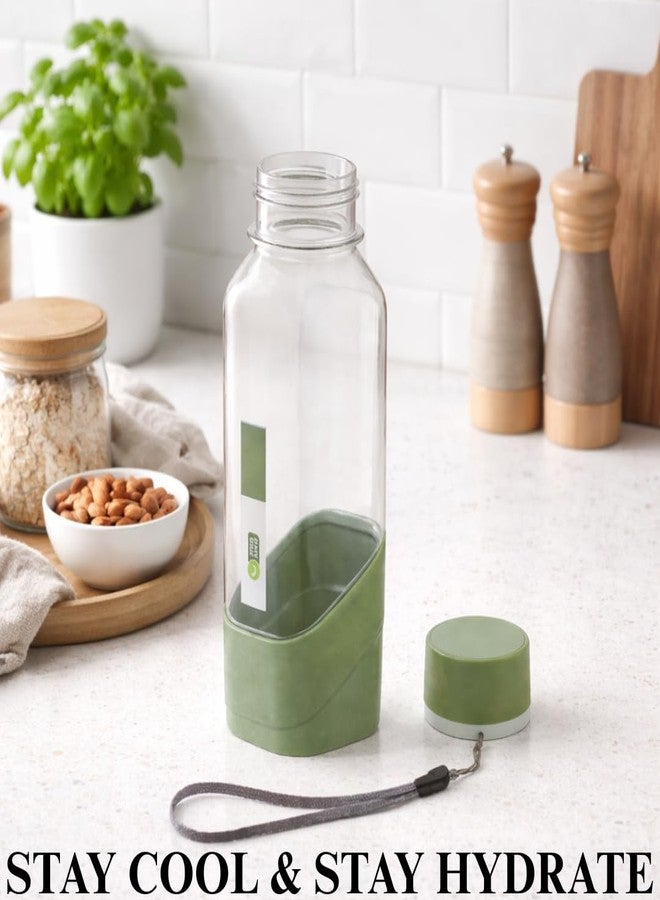 Nabhya Premium Plastic Water Bottle 1000Ml | Transparent Leak-Proof Bottle With Lid & Carry Strap | Lightweight Reusable Bottle for Daily Hydration at Home, School, Office & Travel (Green, 600ml) - Image 2