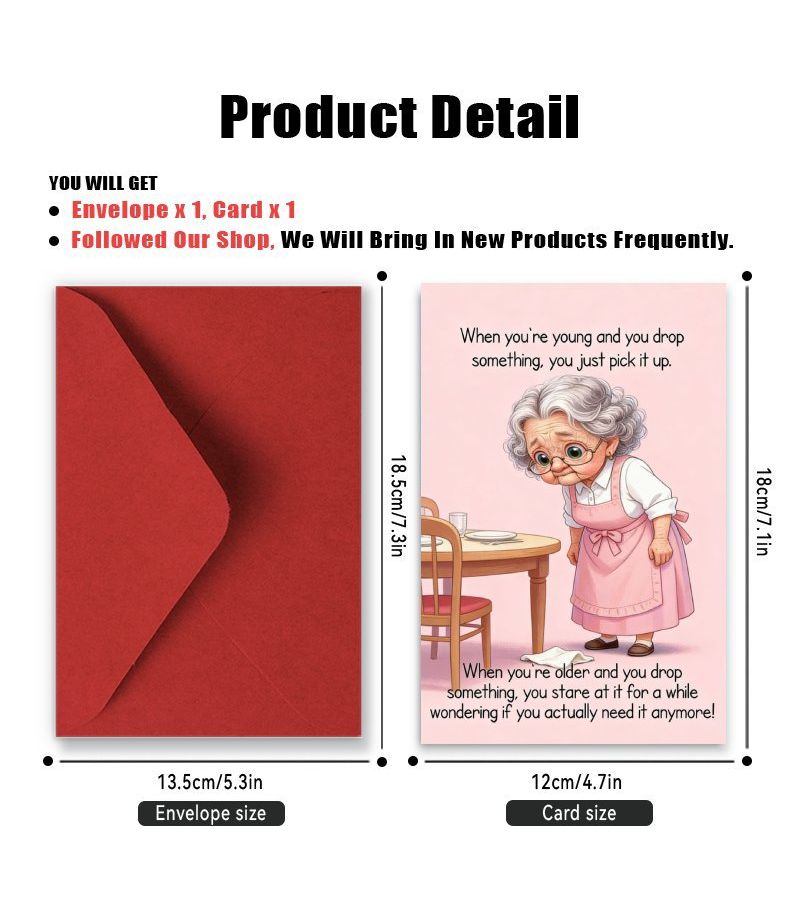 Funny Old Lady Birthday Card With Envelope For Any Occasion 1pc - Image 2