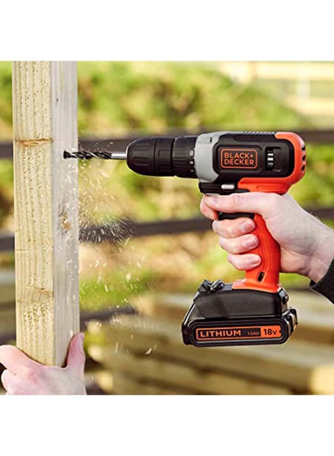 BLACK+DECKER 18V 1.5Ah Li-Ion Cordless Drill Driver for Wood Drilling & Screwdriving/Fastening, Orange/Black - BCD001C1-GB, 2 Years Warranty Orange/Black - Image 2