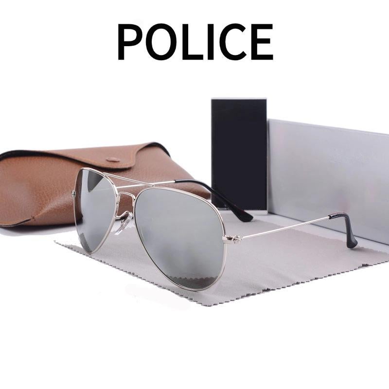 POLICE Men's Cycling Sunglasses Classic Aviator Style Sunglasses Polarized Sunglasses Sliver Frame with UV Lenses - Image 1