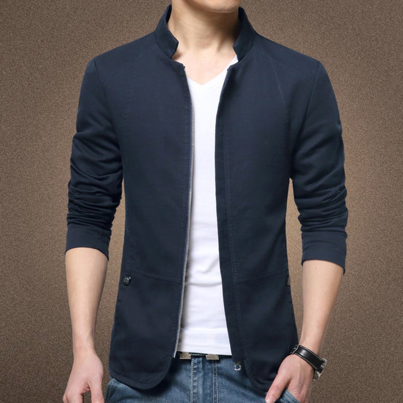 Autumn Men's Stand Collar Washed Jacket Men's Slim Coat Business Jacket - Image 4