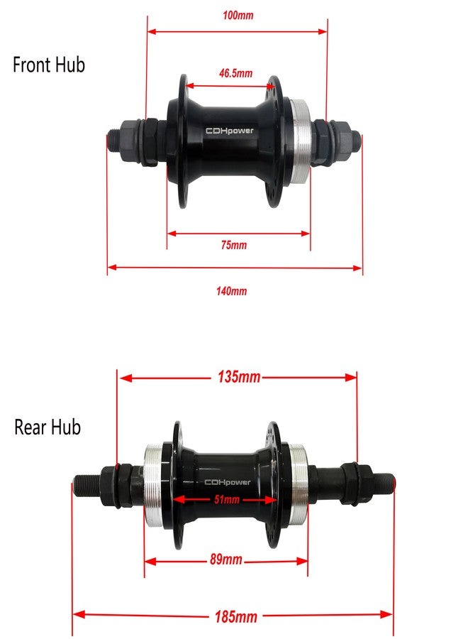 DONSP1986 Bicycle Wheel Part Bicycle Front & Rear Hub Set 36 Hole, 100x135mm Width, Alloy Alum Bike Hub (Black) - Image 2