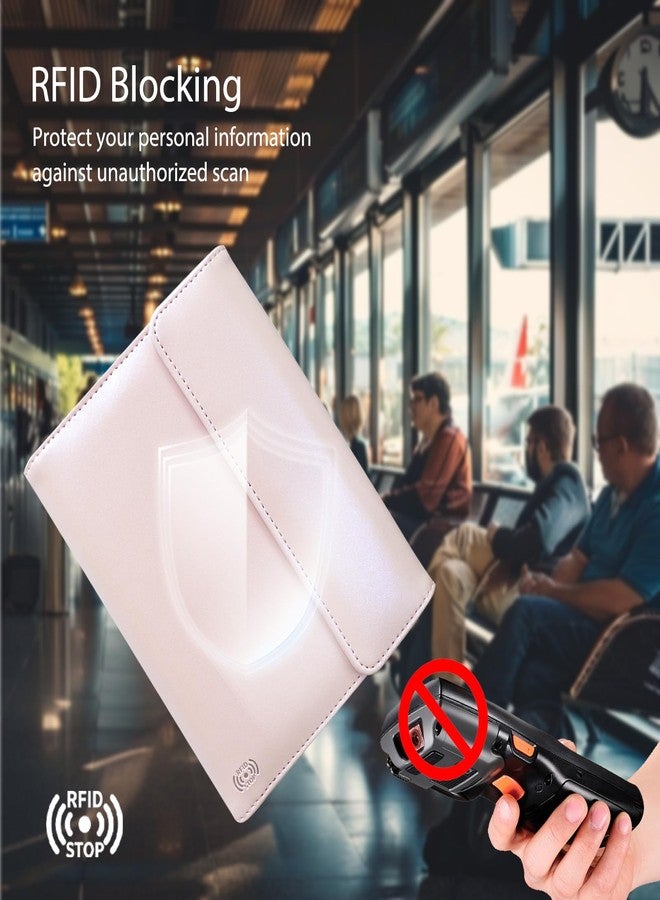 WALNEW Passport Holder for Travel, RFID Blocking Passport Book Wallet Cover Case, PU Leather Travel Essentials Accessories Document Holder, Pink - Image 4