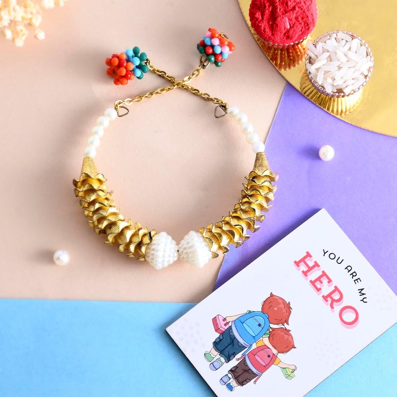 Ascension Ascension Bracelet for Bhabhi Sister Bracelet Rakhis Floral Bracelet Rakhi for Raksha Bandhan Gift with You are My Hero Fridge Magnet & Roli Tilak (Multicolor)  - Image 2