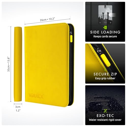 Vault X 9 Pocket Zip Binder, 360 Cards, Exo-Tec Material, 20 Side-Loading Pages (Yellow) - Image 2