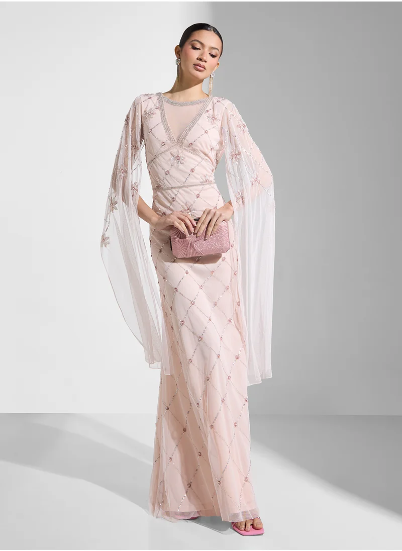 Namshi x Embellished Dress With Exaggerated Sleeves
