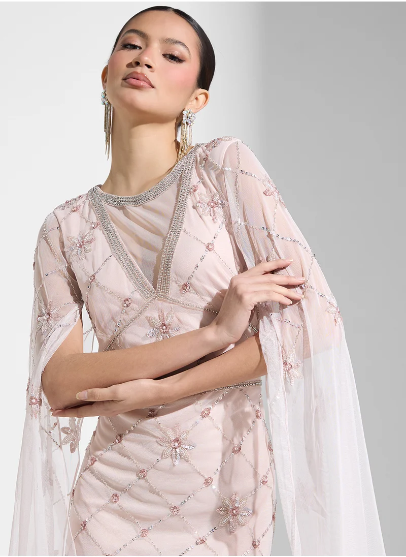 Namshi x Embellished Dress With Exaggerated Sleeves