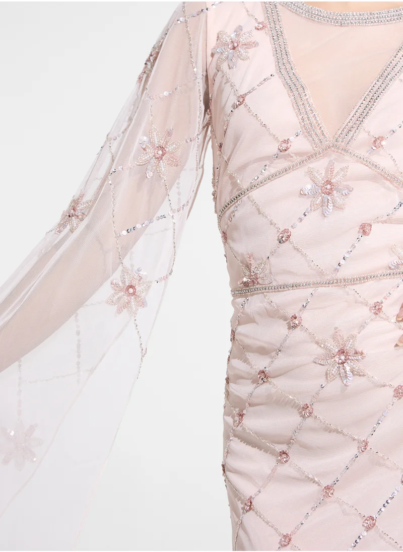 Namshi x Embellished Dress With Exaggerated Sleeves