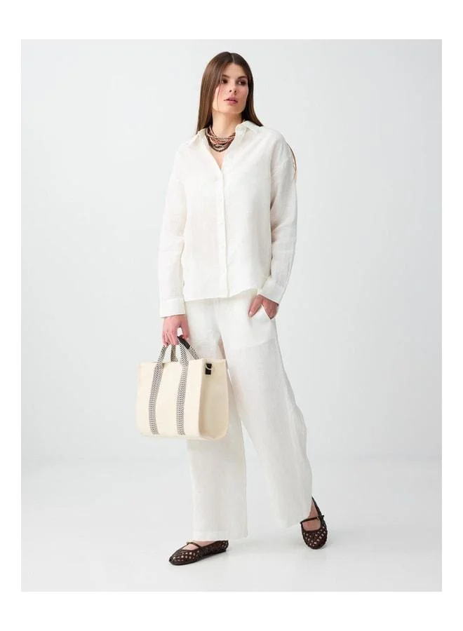 Jimmy Key White 100% Linen Wide Leg Tie-Detail High Waist Pants.