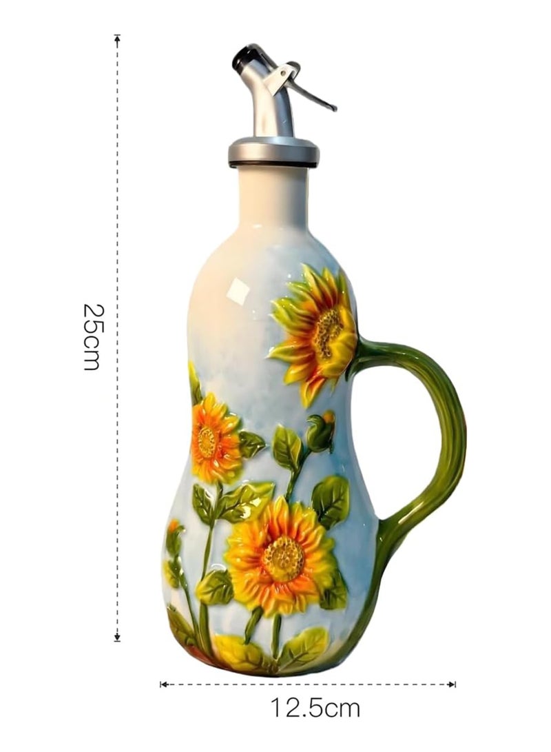 Squarecircle Sunflower Ceramic Olive Oil Dispenser Bottle – Hand Painted Oil & Vinegar Bottle with Handle, Stainless Steel Spout, Kitchen Decor - Image 5
