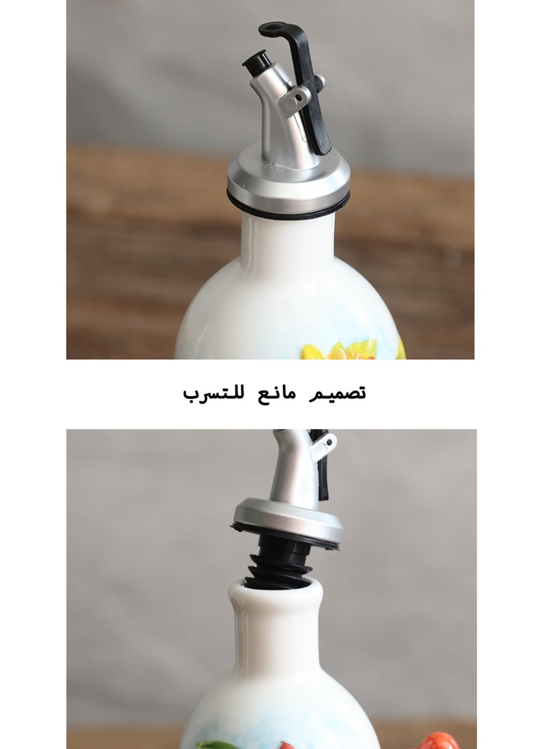 Squarecircle Sunflower Ceramic Olive Oil Dispenser Bottle – Hand Painted Oil & Vinegar Bottle with Handle, Stainless Steel Spout, Kitchen Decor - Image 4