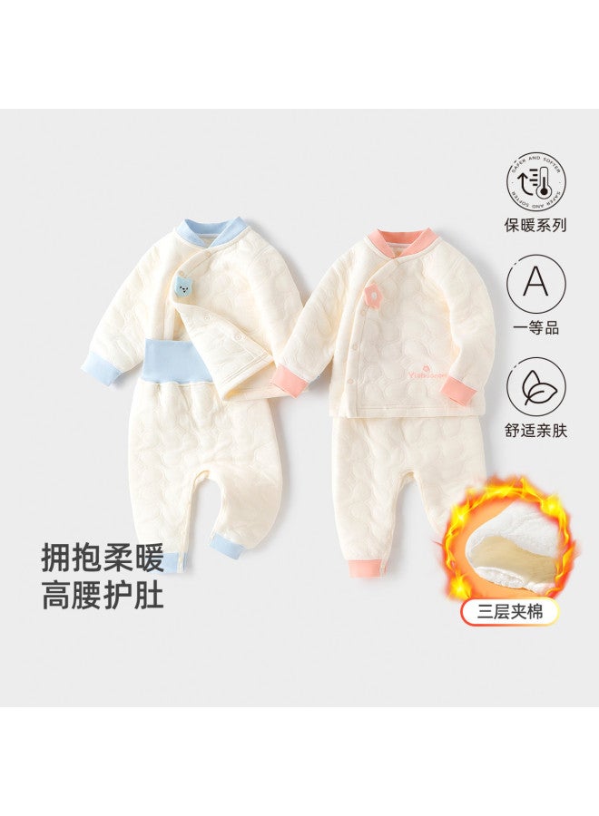 YISHUANGER Autumn And Winter Baby Boy Thermal Underwear Cotton-padded Newborn Children's Homewear Pajamas Warm Set Infant High-waist Belly Protection Pants - Image 3
