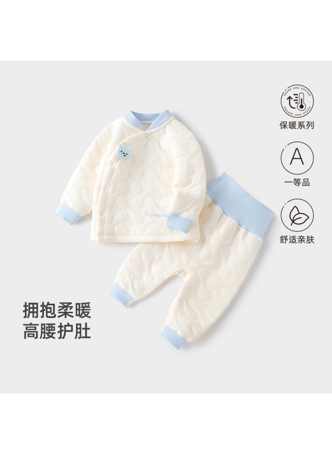 YISHUANGER Autumn And Winter Baby Boy Thermal Underwear Cotton-padded Newborn Children's Homewear Pajamas Warm Set Infant High-waist Belly Protection Pants - Image 2