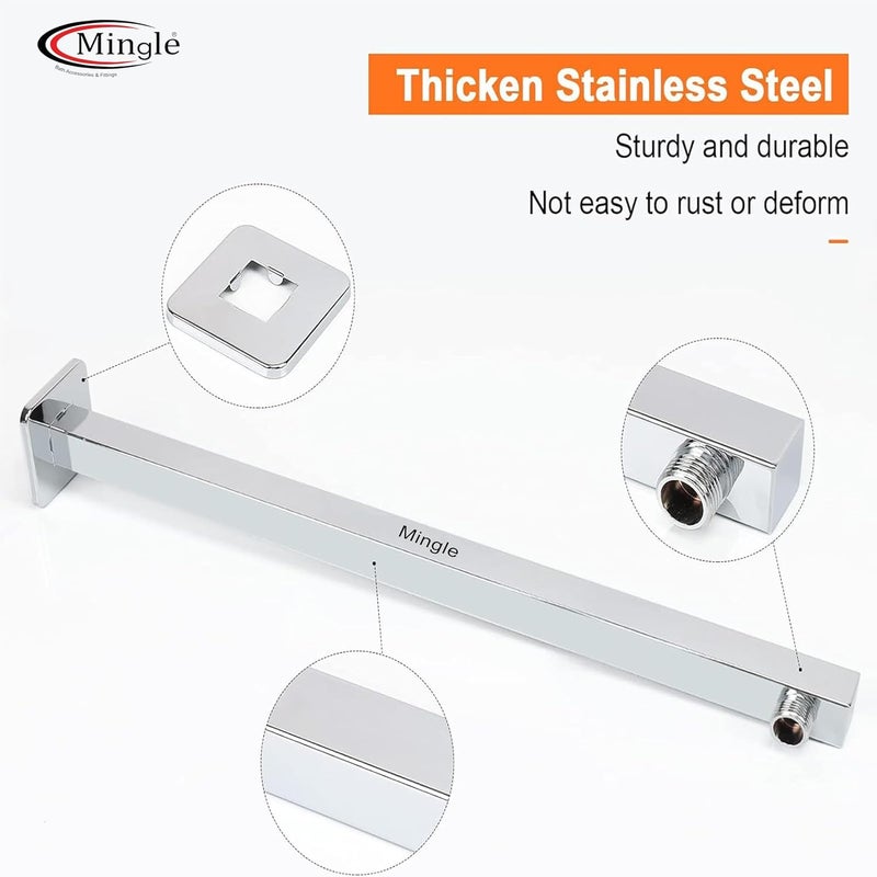 Mingle Mirror Stainless Steel 304 Round Ultra Slim High Pressure Rainfall Shower Head for bathroom With Shower Fit Arm 8X8 15 INCH ARM - Image 5