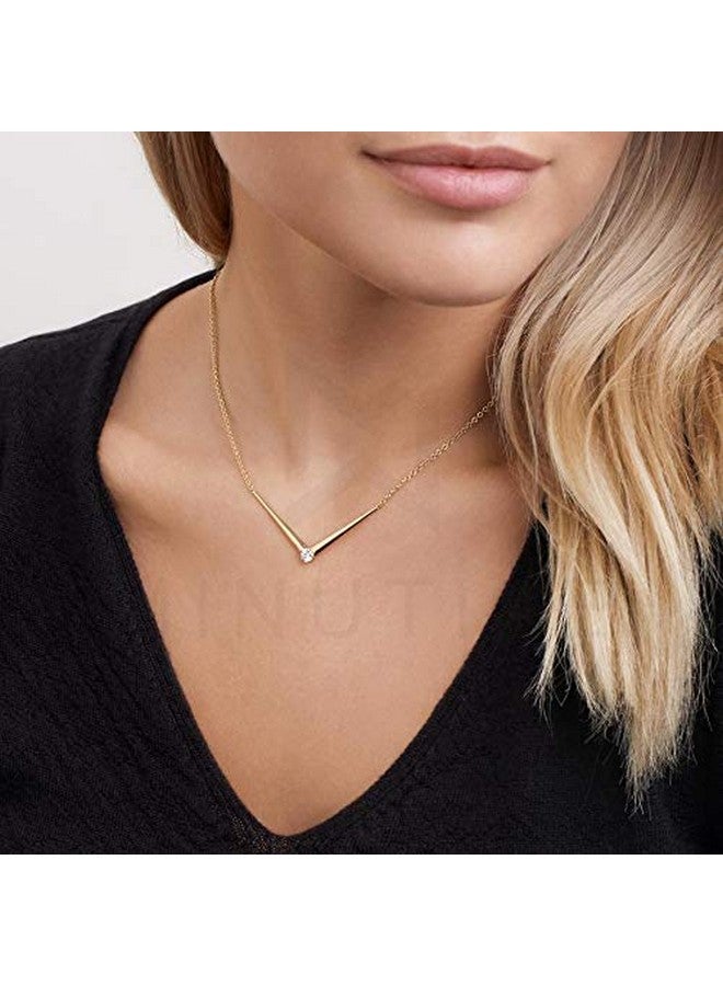 minutiae MINUTIAE 14K Gold Plated Single Diamond Pendant Necklace/Solitare Pendant/Austrian Cubic Zirconia Pendant For Women And Girls With Extendable Chain (Gold)  - Image 2