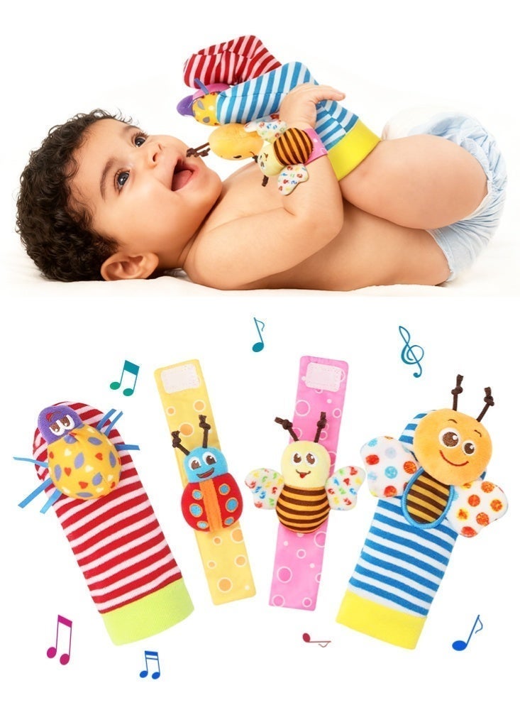 BBMORE Top-Quality Material 4 Pack Infant Socks And Wrist Rattles Toy Set for Kids - Soft Sensory Animal Toys - Developmental Gifts for Baby - Image 1