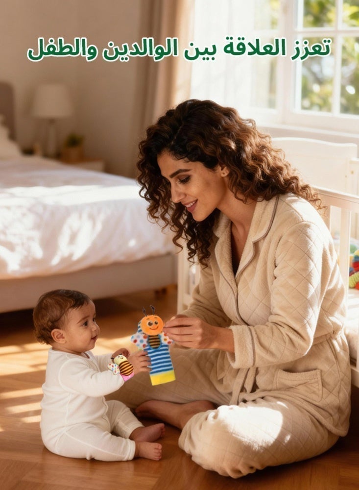 BBMORE Top-Quality Material 4 Pack Infant Socks And Wrist Rattles Toy Set for Kids - Soft Sensory Animal Toys - Developmental Gifts for Baby - Image 5