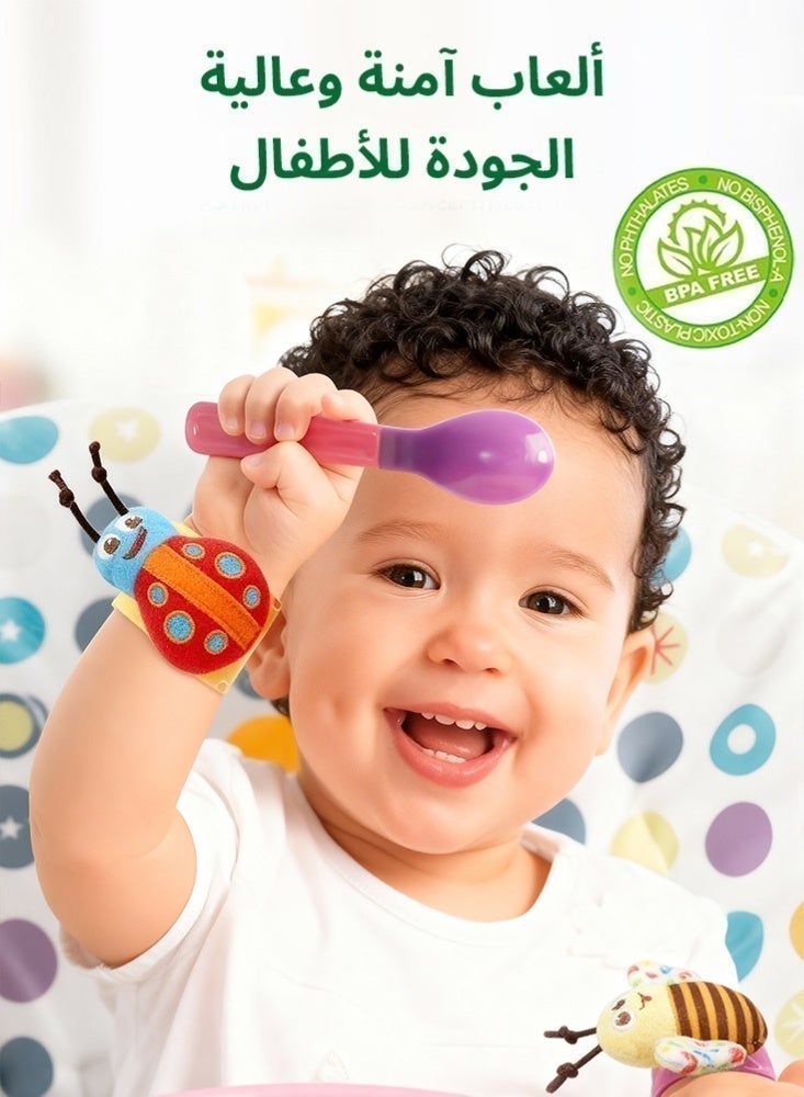 BBMORE Top-Quality Material 4 Pack Infant Socks And Wrist Rattles Toy Set for Kids - Soft Sensory Animal Toys - Developmental Gifts for Baby - Image 3