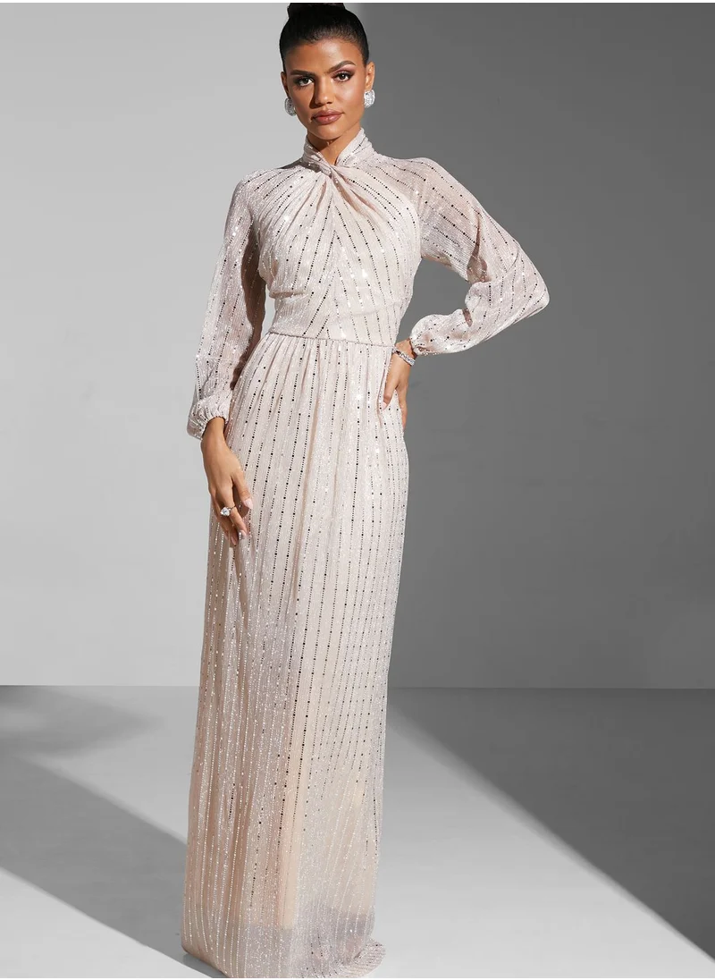 Namshi x Zena Louay Shimmer Twist Front Gown