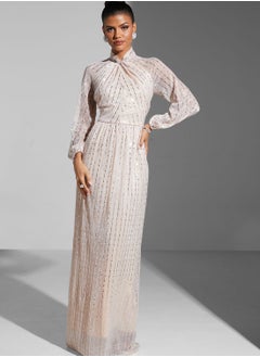 Namshi x Zena Louay Shimmer Twist Front Gown  - Image 1