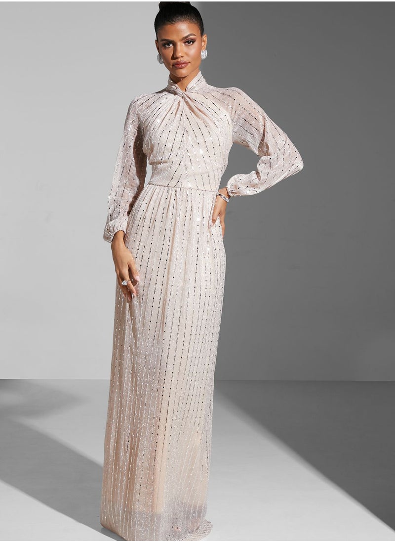 Namshi x - Zena Louay Shimmer Twist Front Gown - Image 1