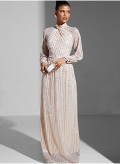 Namshi x Zena Louay Shimmer Twist Front Gown  - Image 5