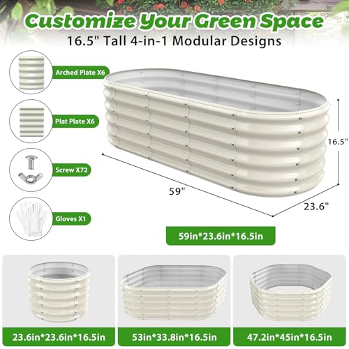 YSEJOMP 17" Tall Outdoor Garden Raised Garden Bed Kits, 5ft X 2ft Oval,0.8MM Thick Metal Raised Planter Bed/Ground Planter Box for Variety of Flowers,Herbs,Vegetables (Cream White, 60X24X16.5 Inches) - Image 4