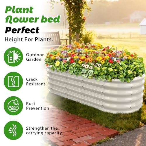 YSEJOMP 17" Tall Outdoor Garden Raised Garden Bed Kits, 5ft X 2ft Oval,0.8MM Thick Metal Raised Planter Bed/Ground Planter Box for Variety of Flowers,Herbs,Vegetables (Cream White, 60X24X16.5 Inches) - Image 2